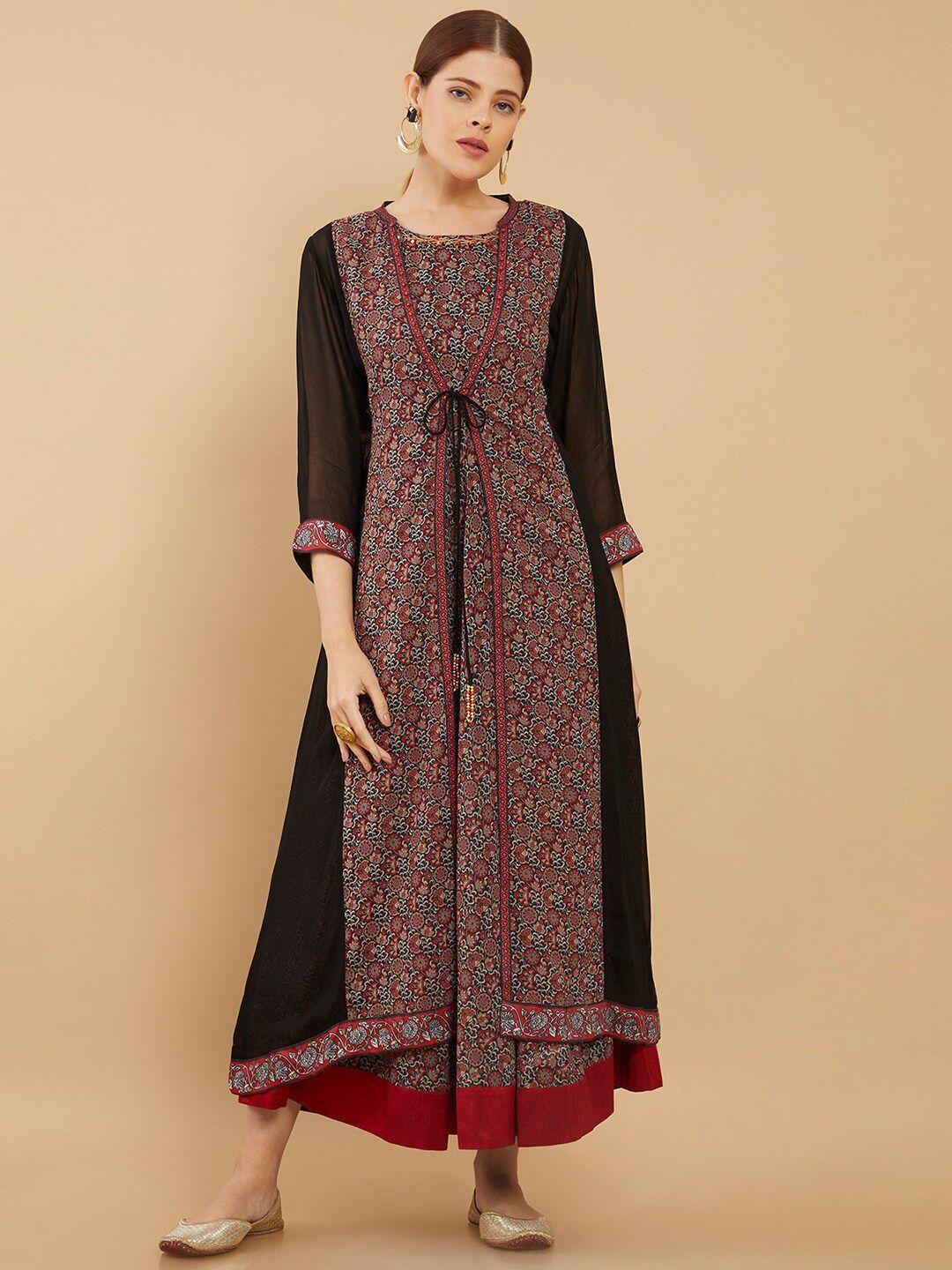 soch women black ethnic motifs georgette ethnic a-line maxi dress