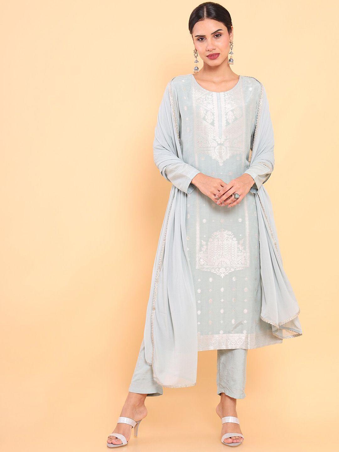 soch women blue ethnic motifs printed kurta with pyjama & with dupatta