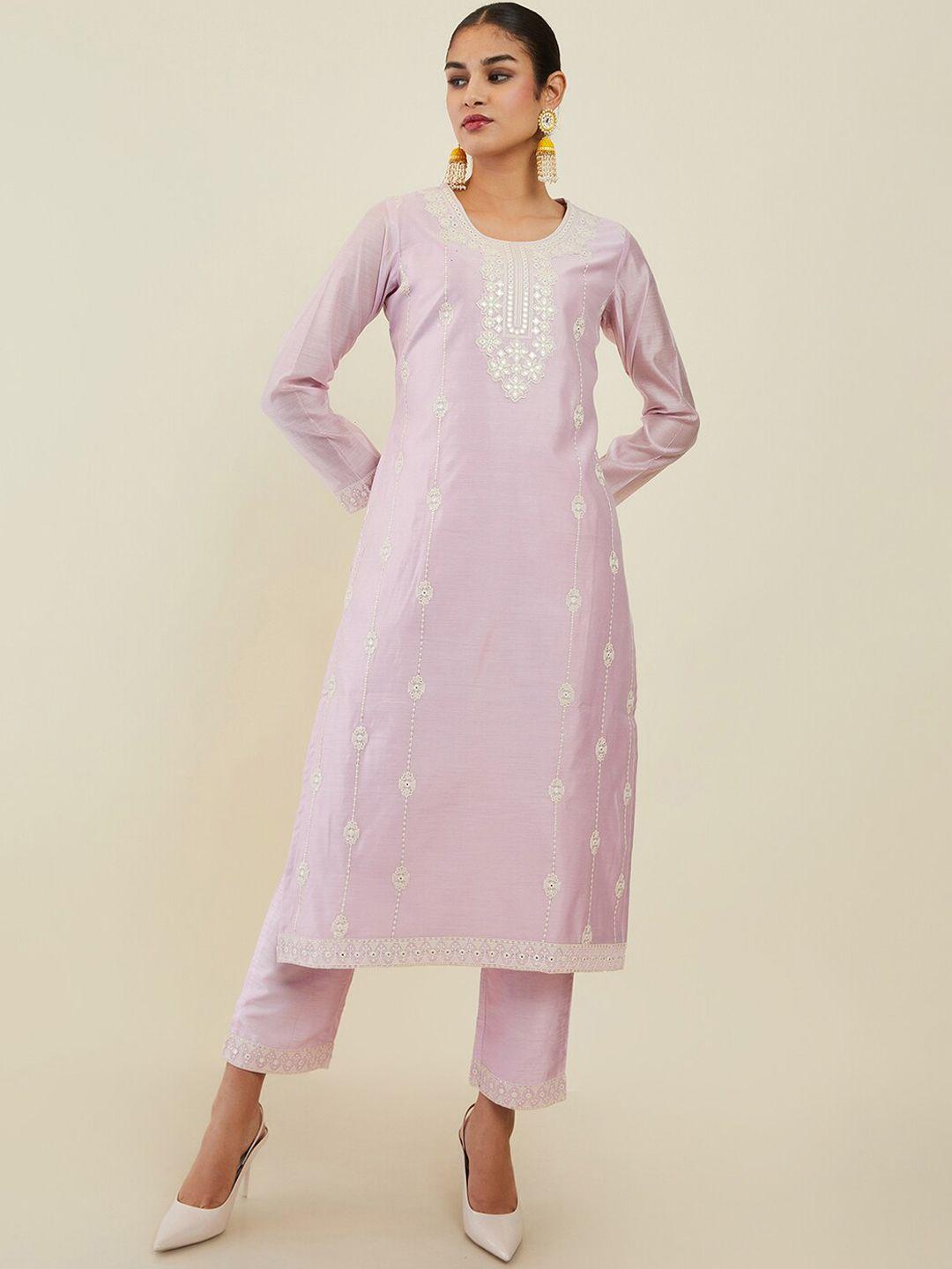 soch women floral embroidered chanderi silk kurta with trousers