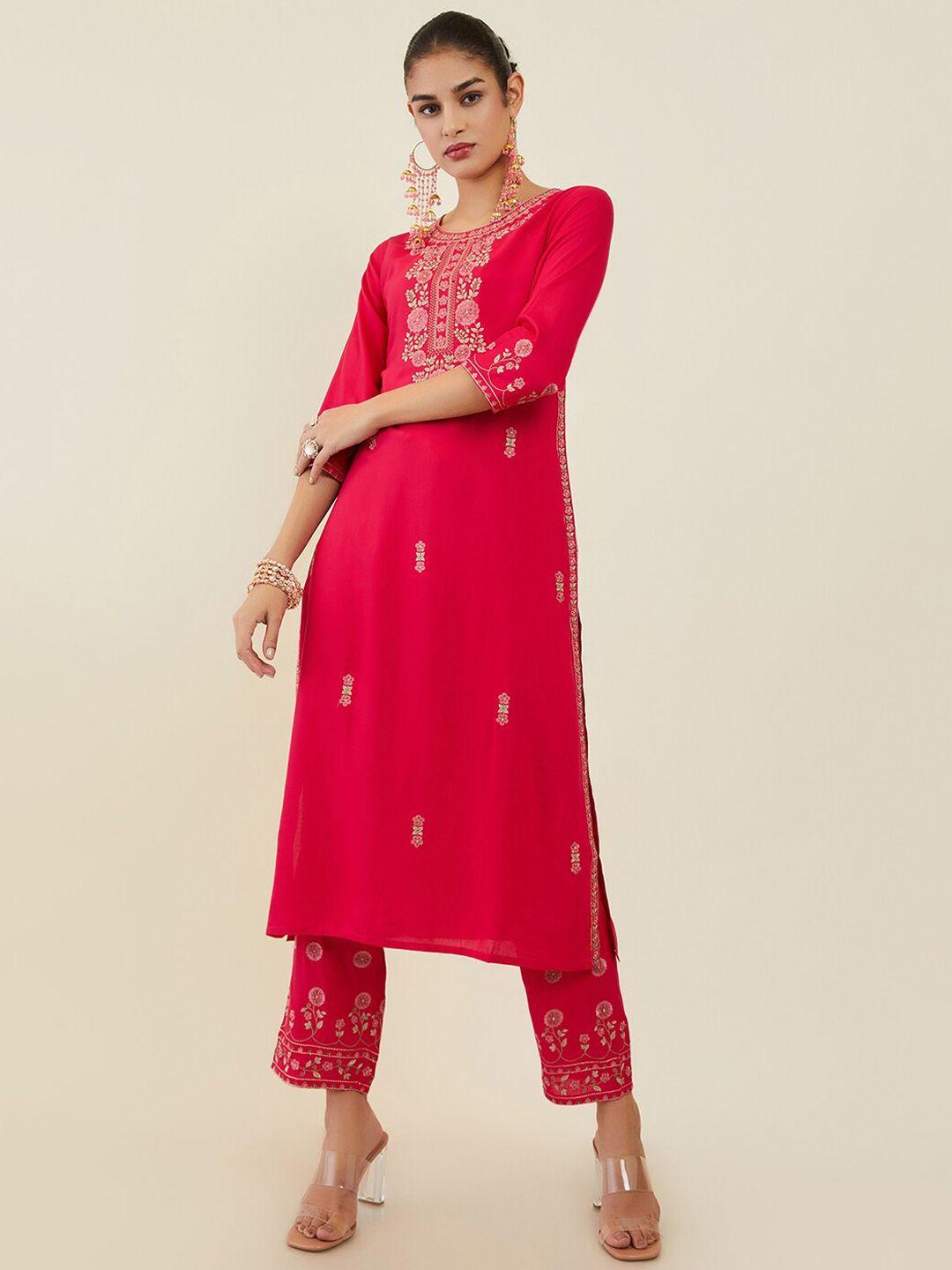soch women floral embroidered thread work kurta with trousers