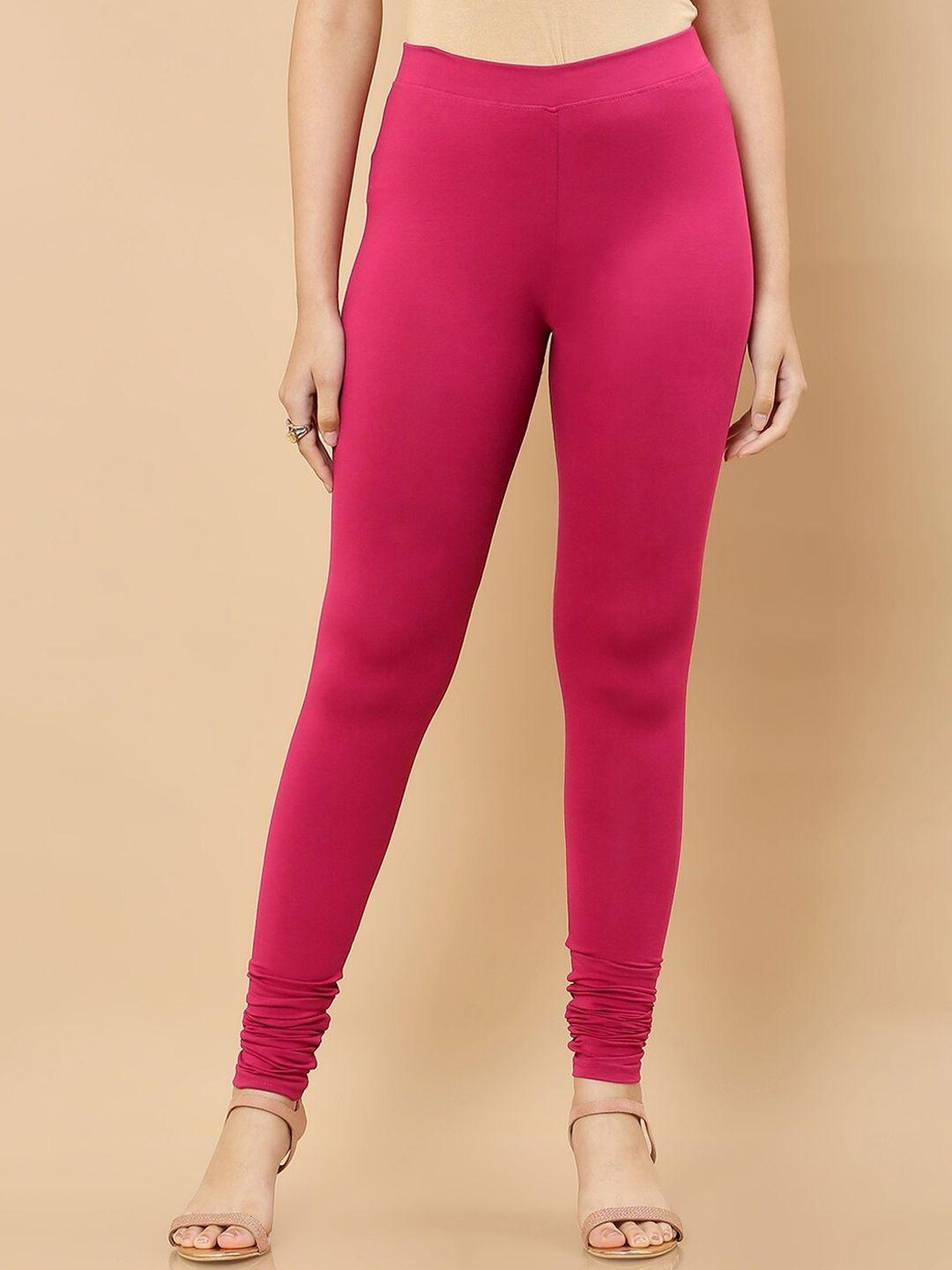 soch women fuchsia solid churidar length leggings