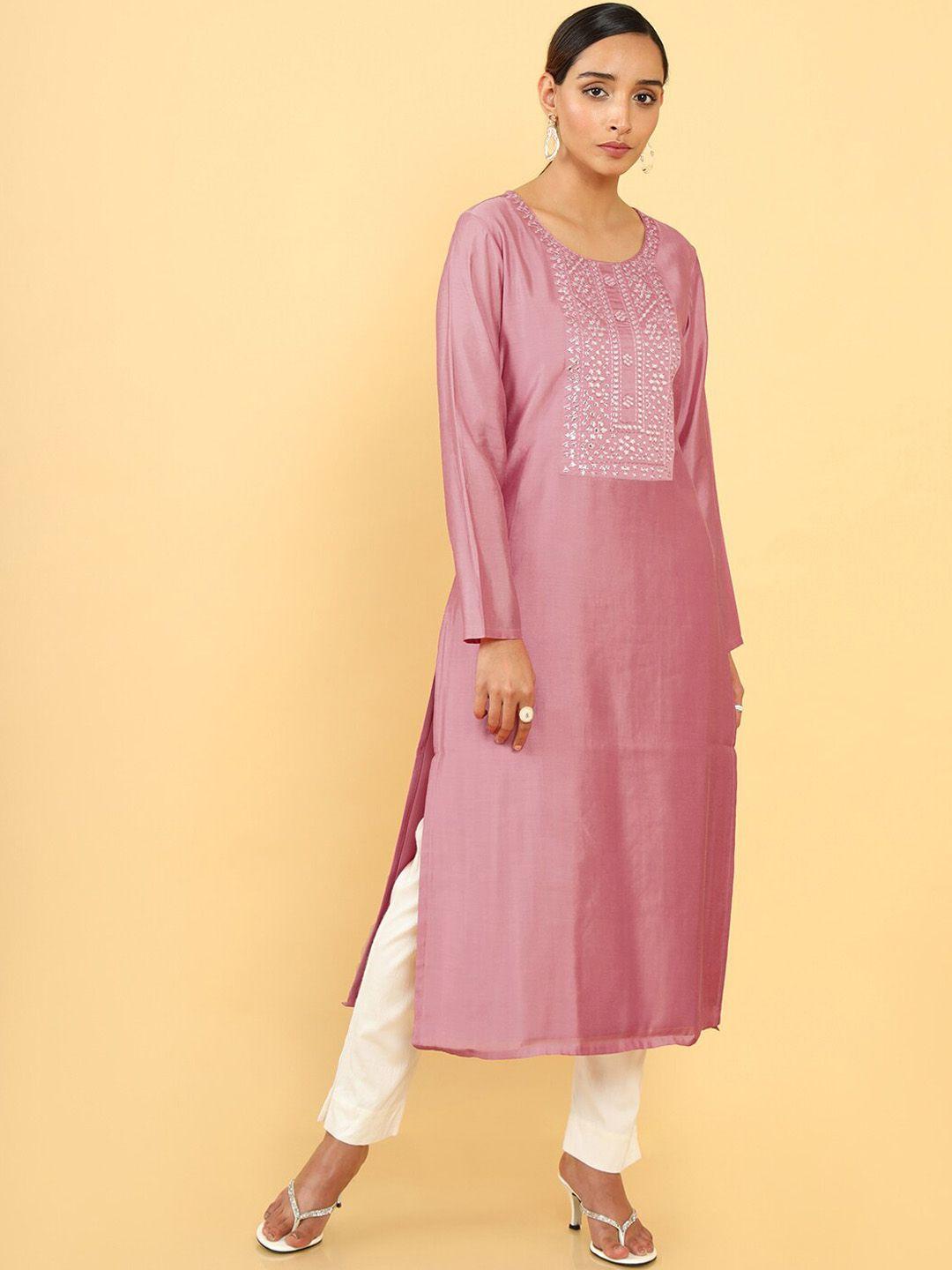 soch women geometric embroidered mirror work kurta