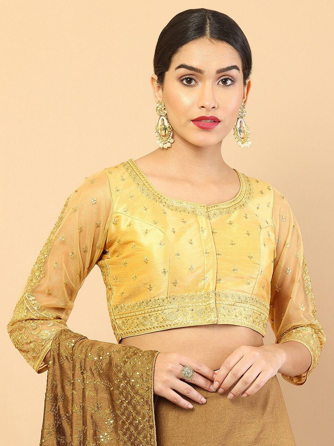 soch women gold-coloured embroidered saree blouse
