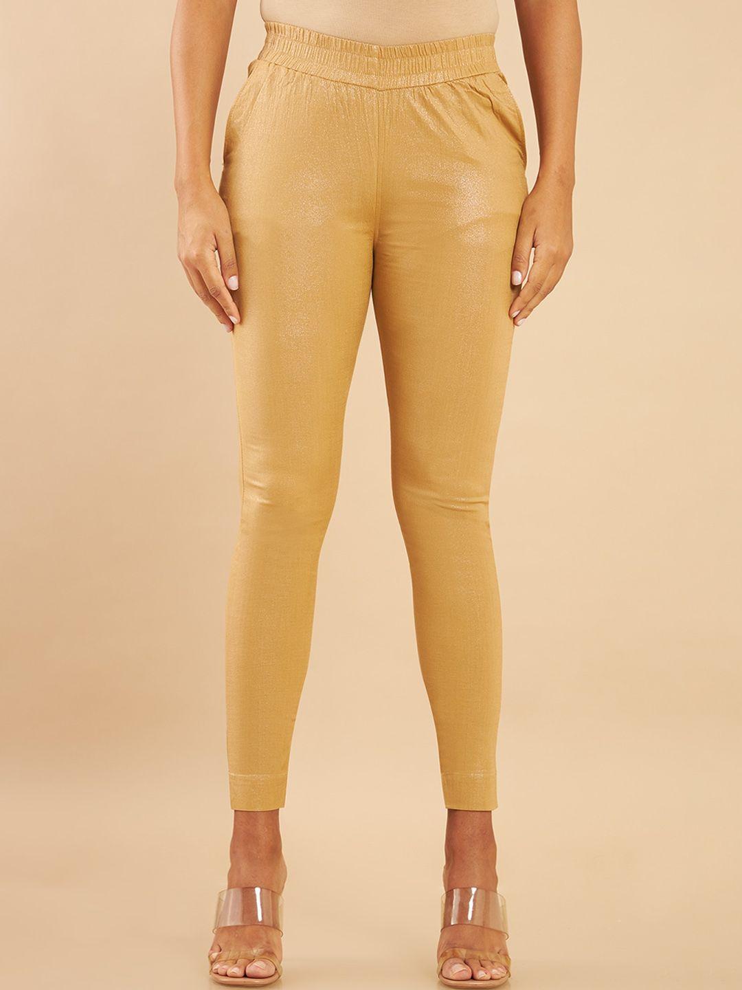 soch women gold-toned relaxed crepe trousers
