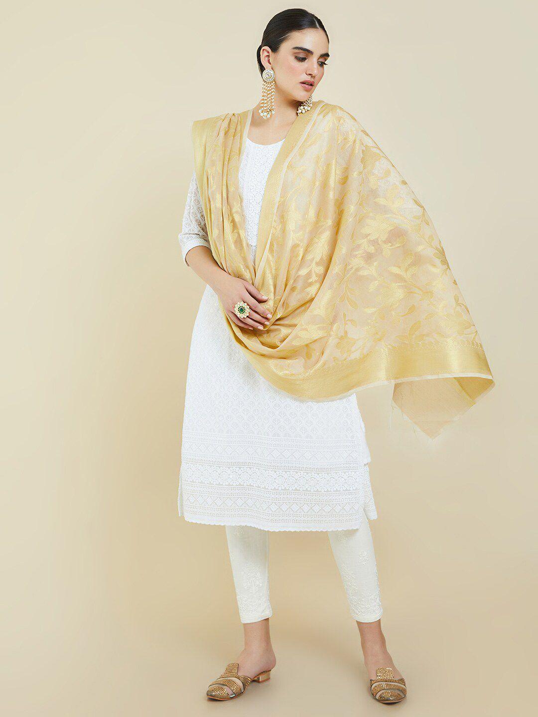 soch women gold-toned woven design dupatta