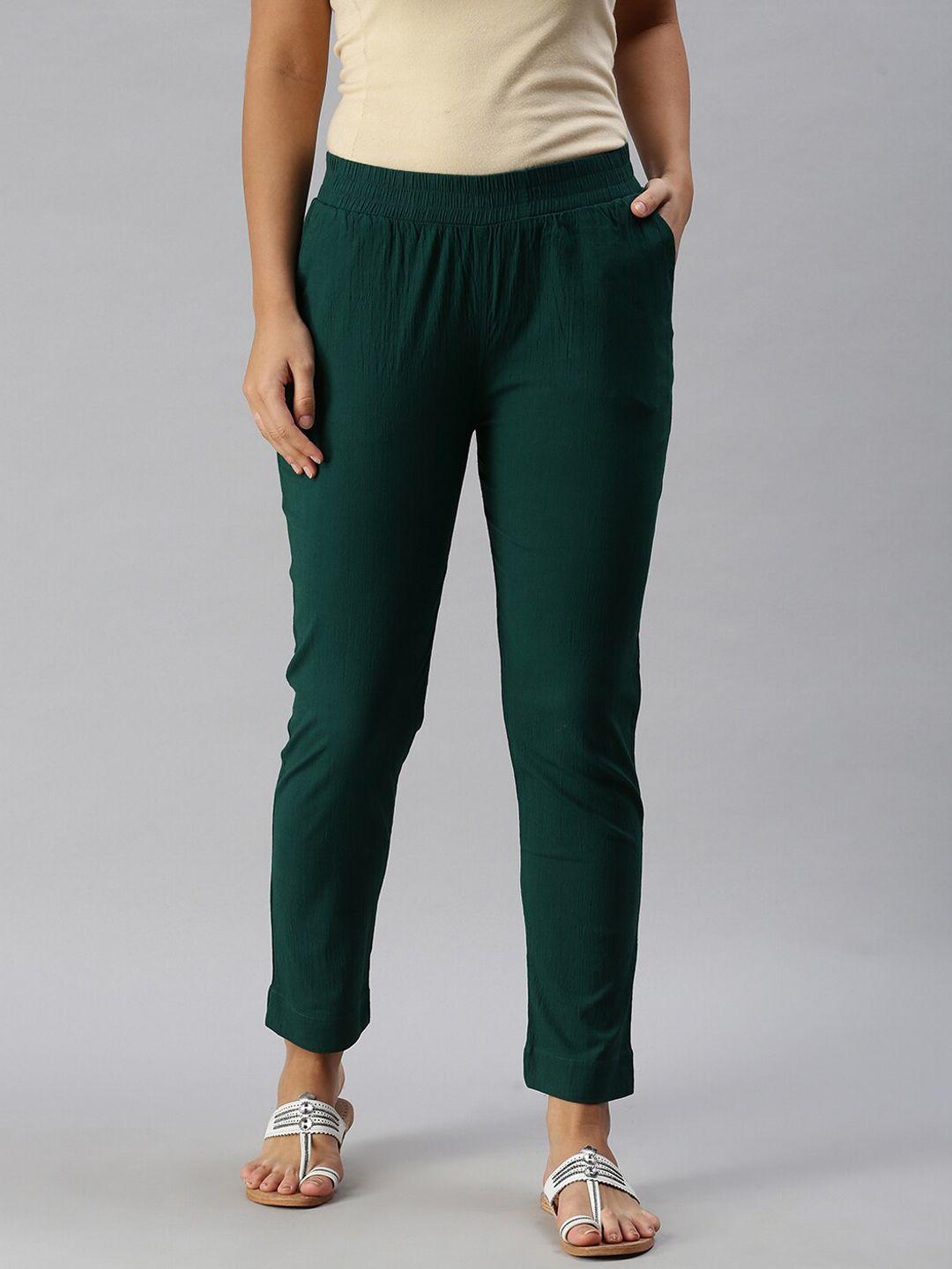 soch women green casual trousers