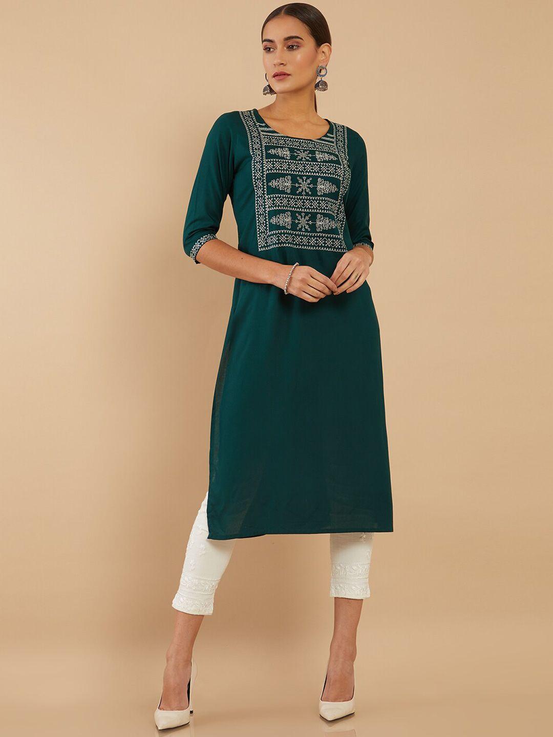 soch women green geometric printed kurta