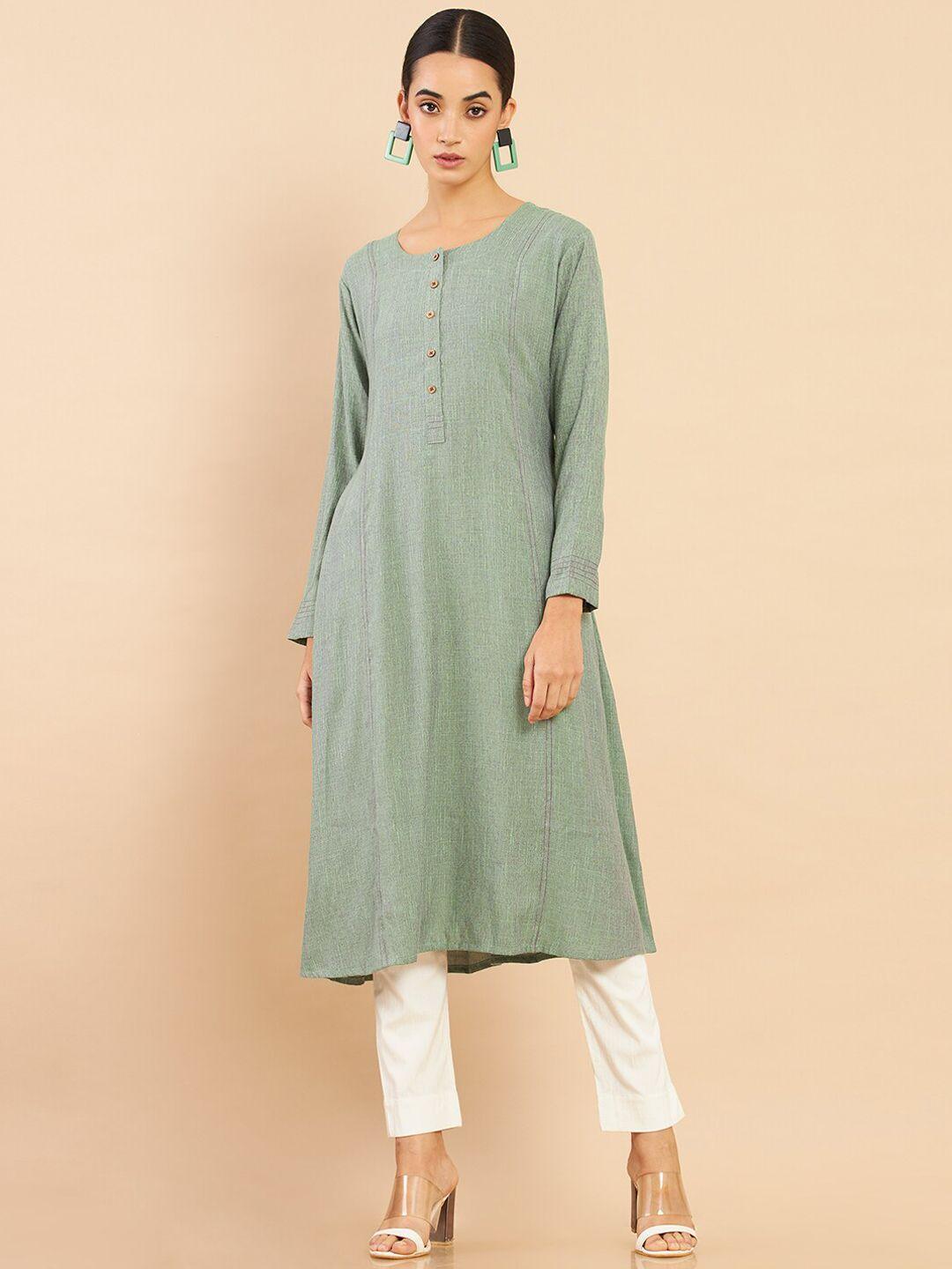 soch women green thread work solid kurta