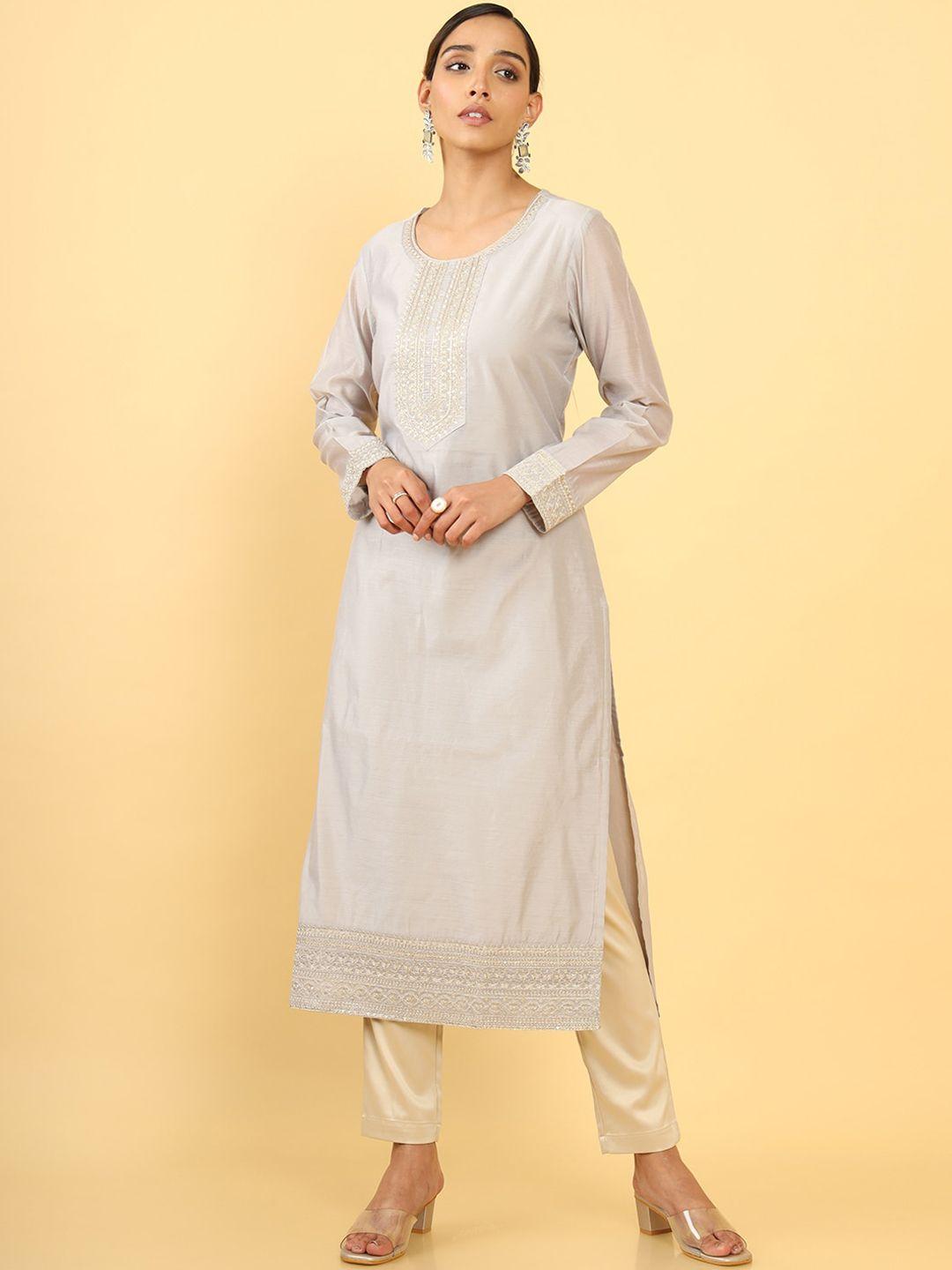 soch women grey solid thread work kurta