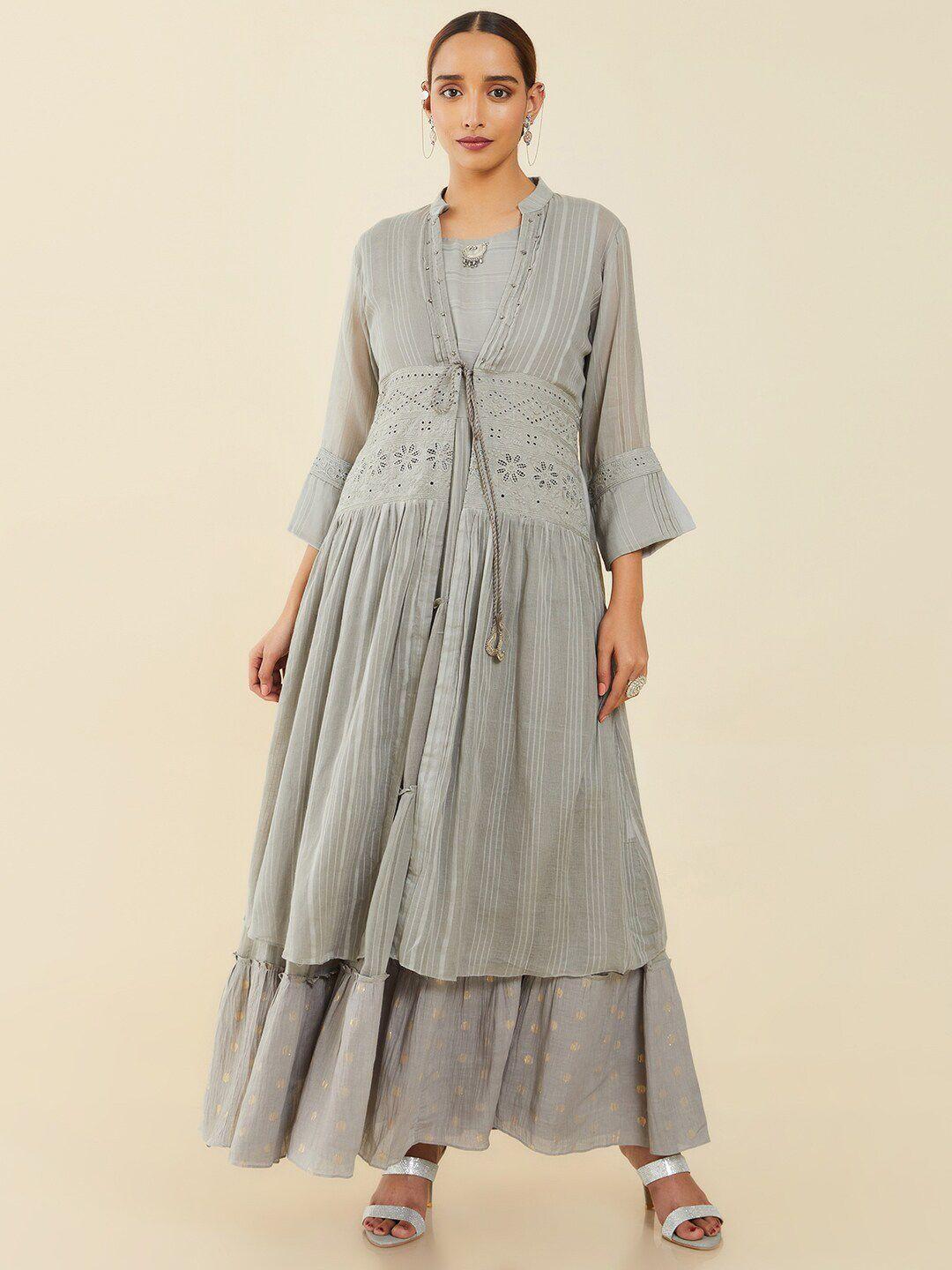 soch women grey striped ethnic cotton maxi dress