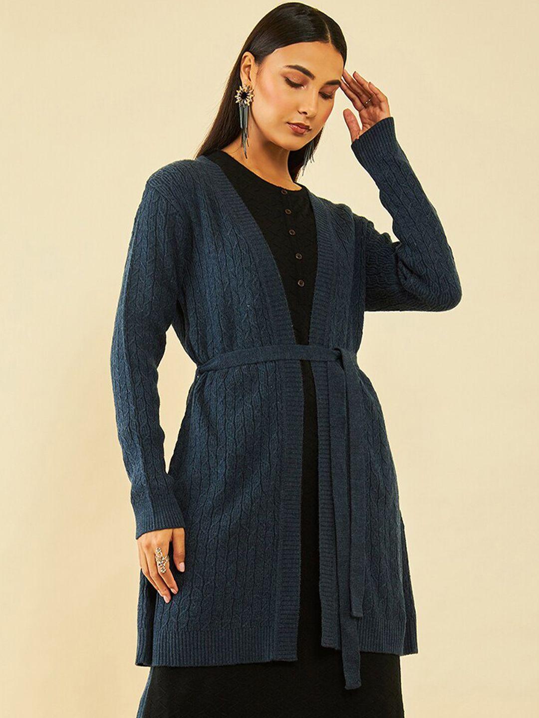 soch women navy blue long sleeves shrug