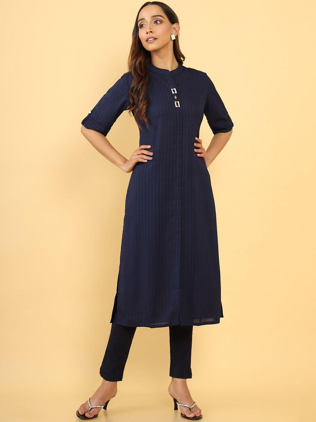 soch women navy blue polyester kurta