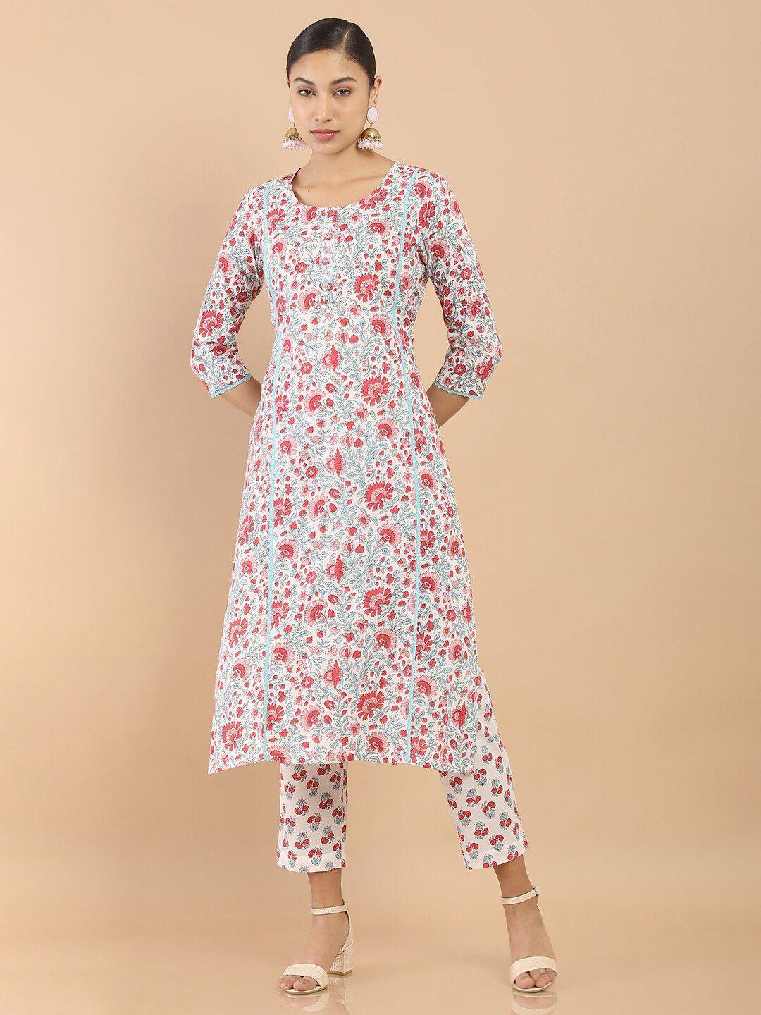 soch women off white cotton floral print kurta set