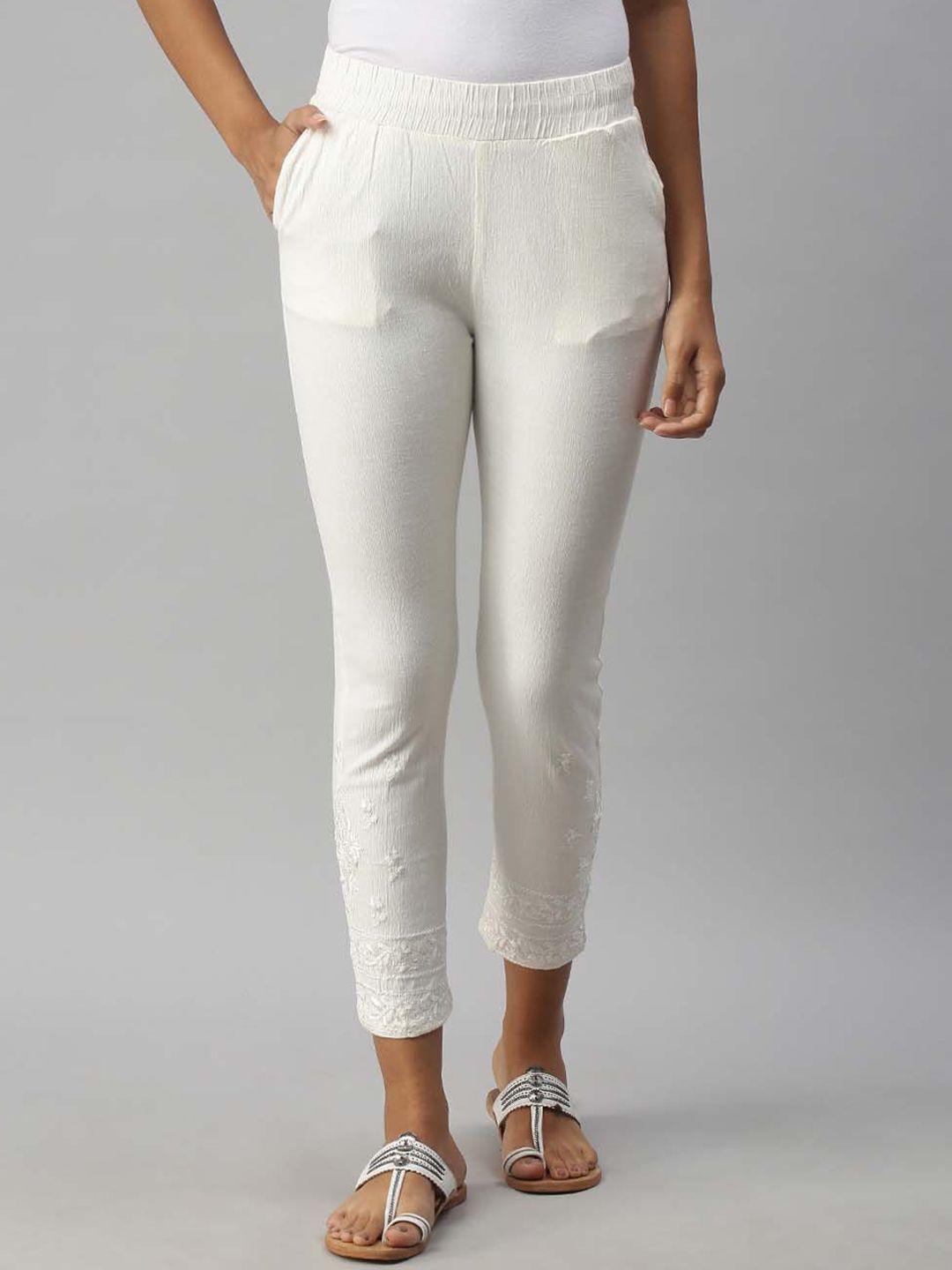 soch women off white embroidered cigarette trousers