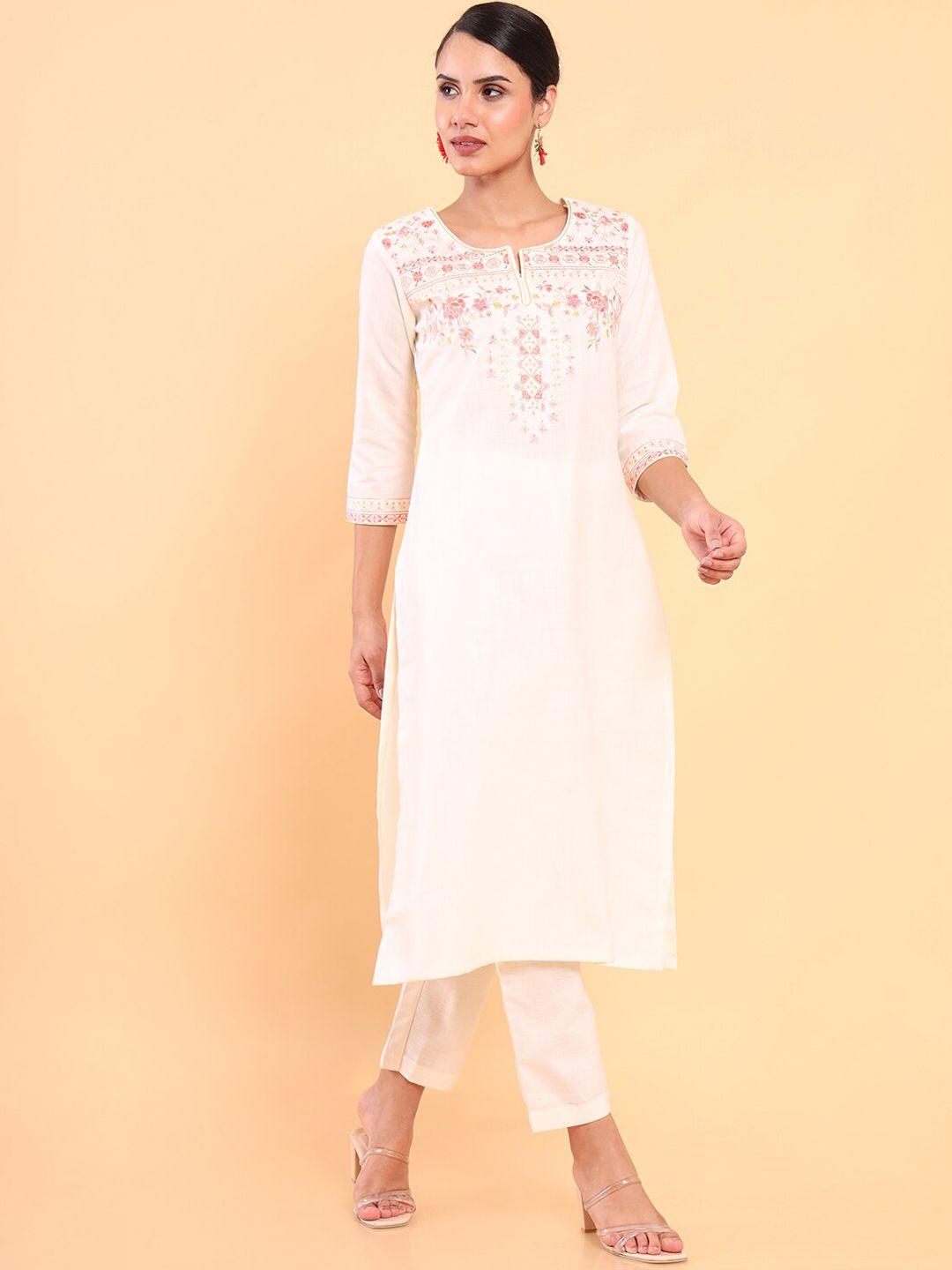 soch women off white floral embroidered thread work kurta with trousers