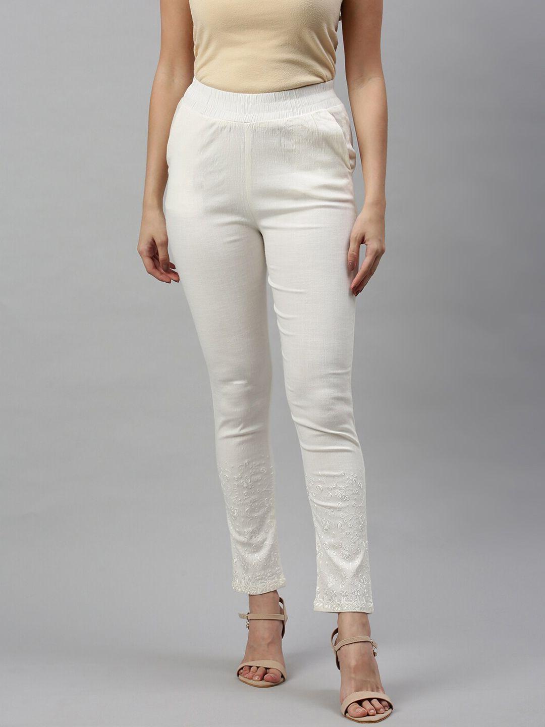 soch women off white slim fit high-rise trousers