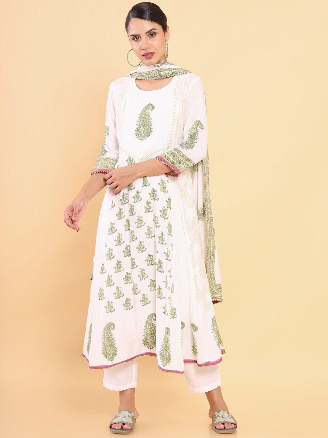 soch women off white yoke design kurta with trousers & with dupatta