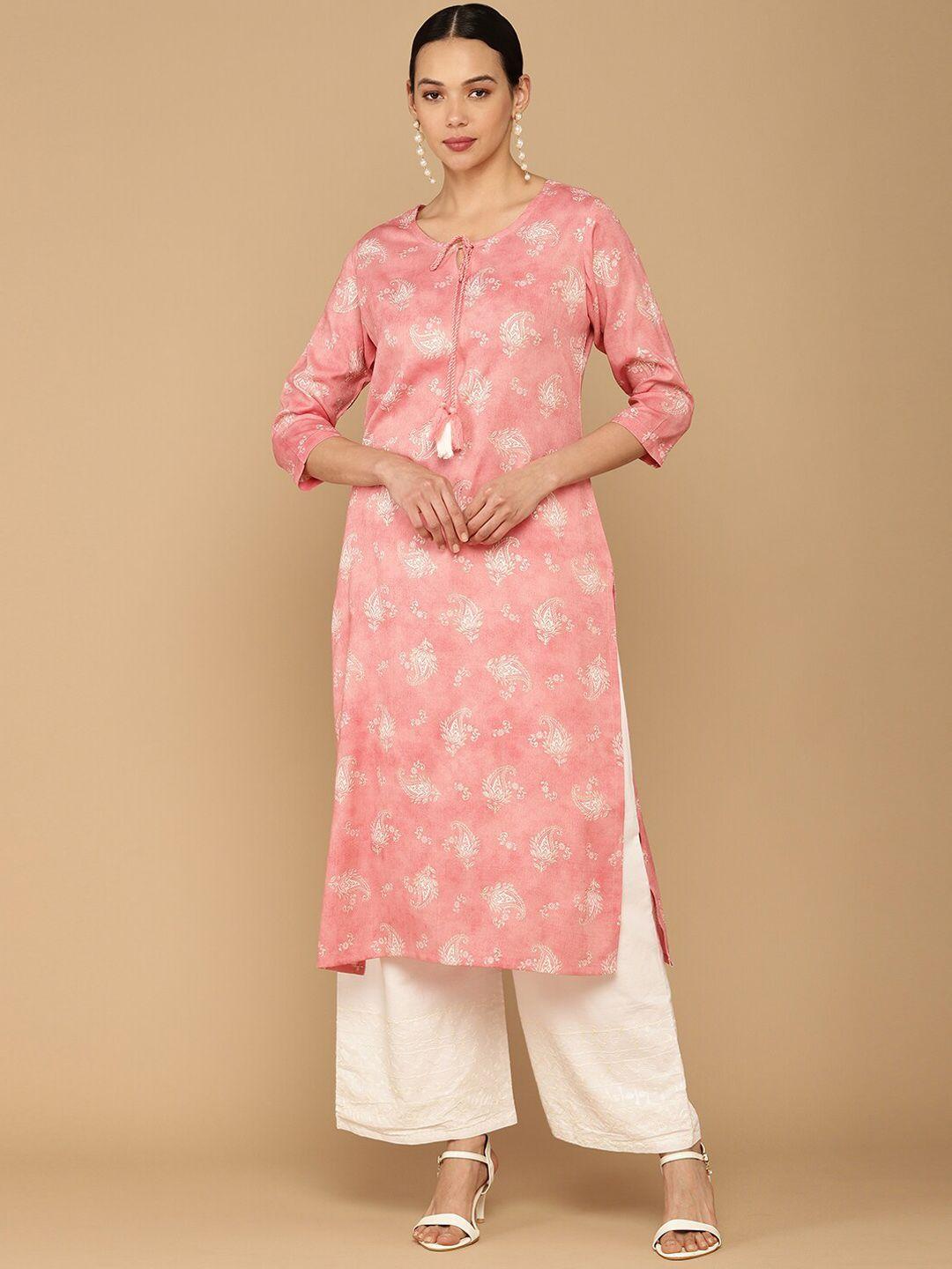 soch women pink ethnic motifs printed keyhole neck kurta