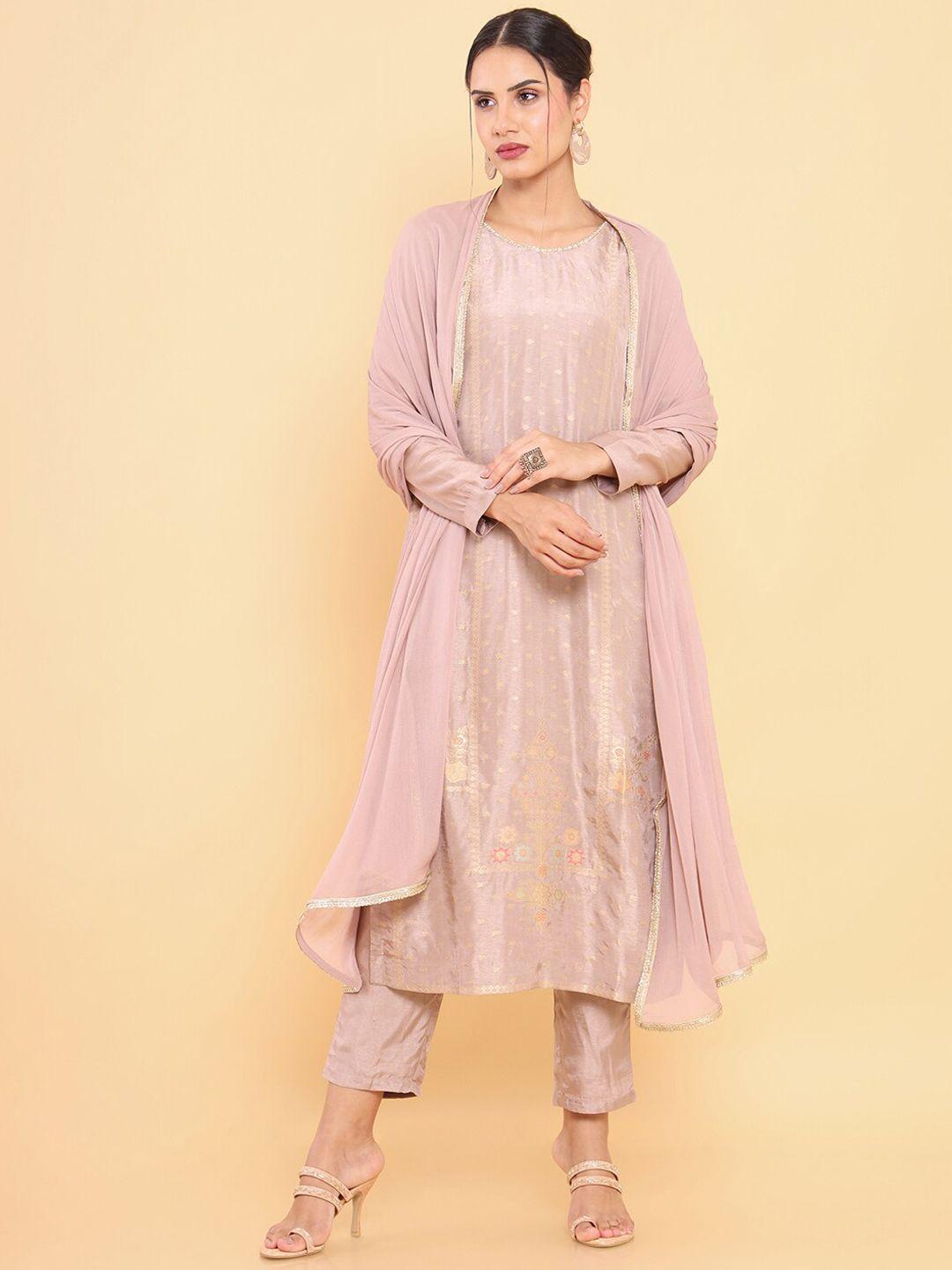 soch women pink ethnic motifs printed kurta with trousers & with dupatta