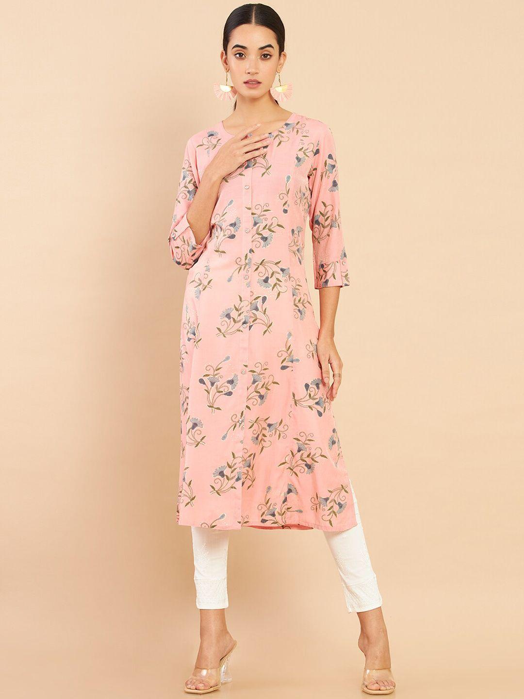 soch women pink floral printed crepe kurta