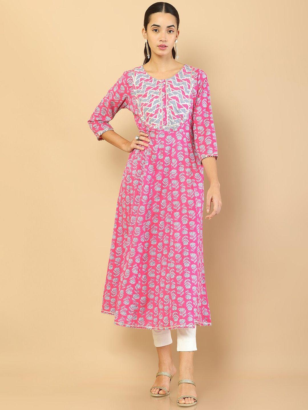 soch women pink floral printed floral anarkali kurta