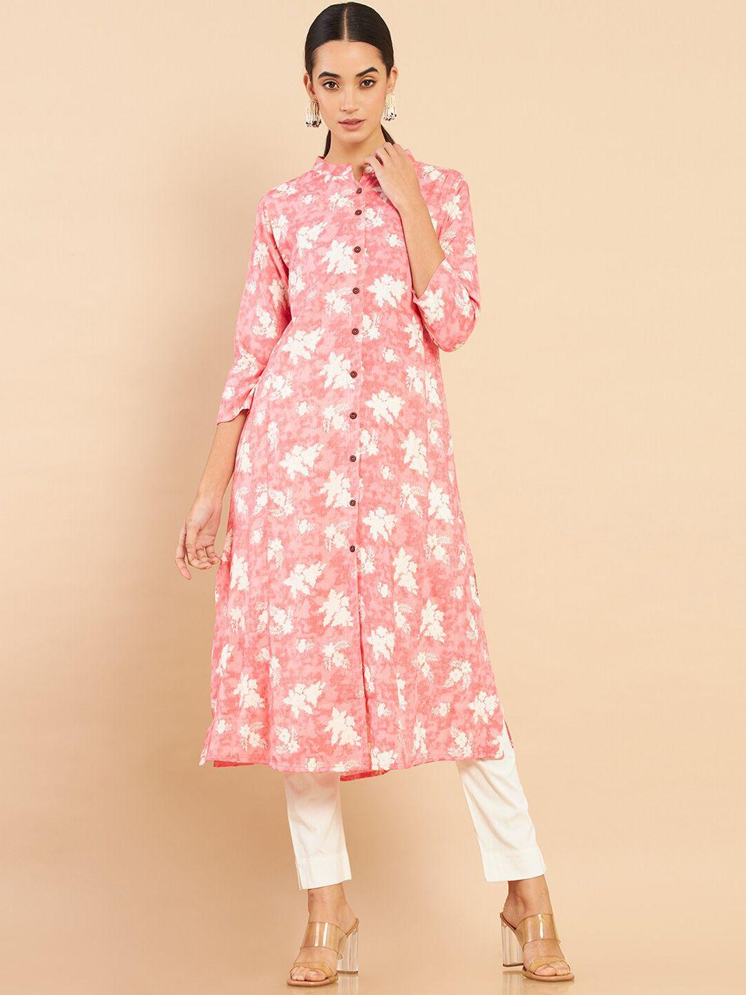 soch women pink floral printed kurta