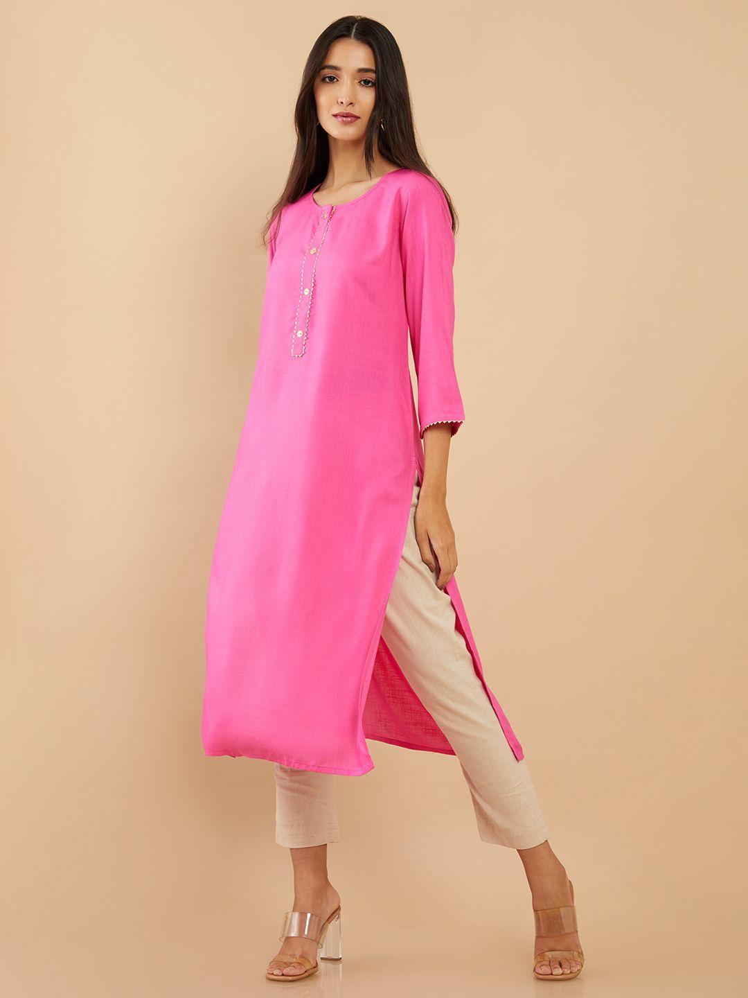 soch women pink solid straight fit kurta