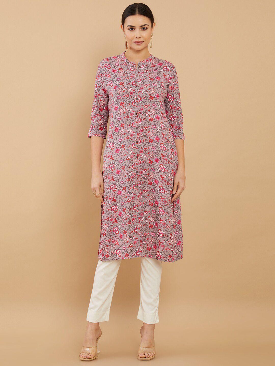 soch women purple floral printed kurta