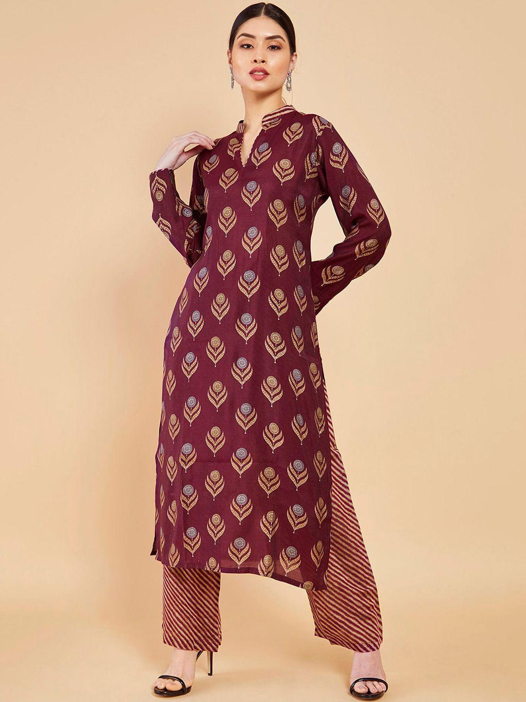 soch women purple printed muslin kurta set