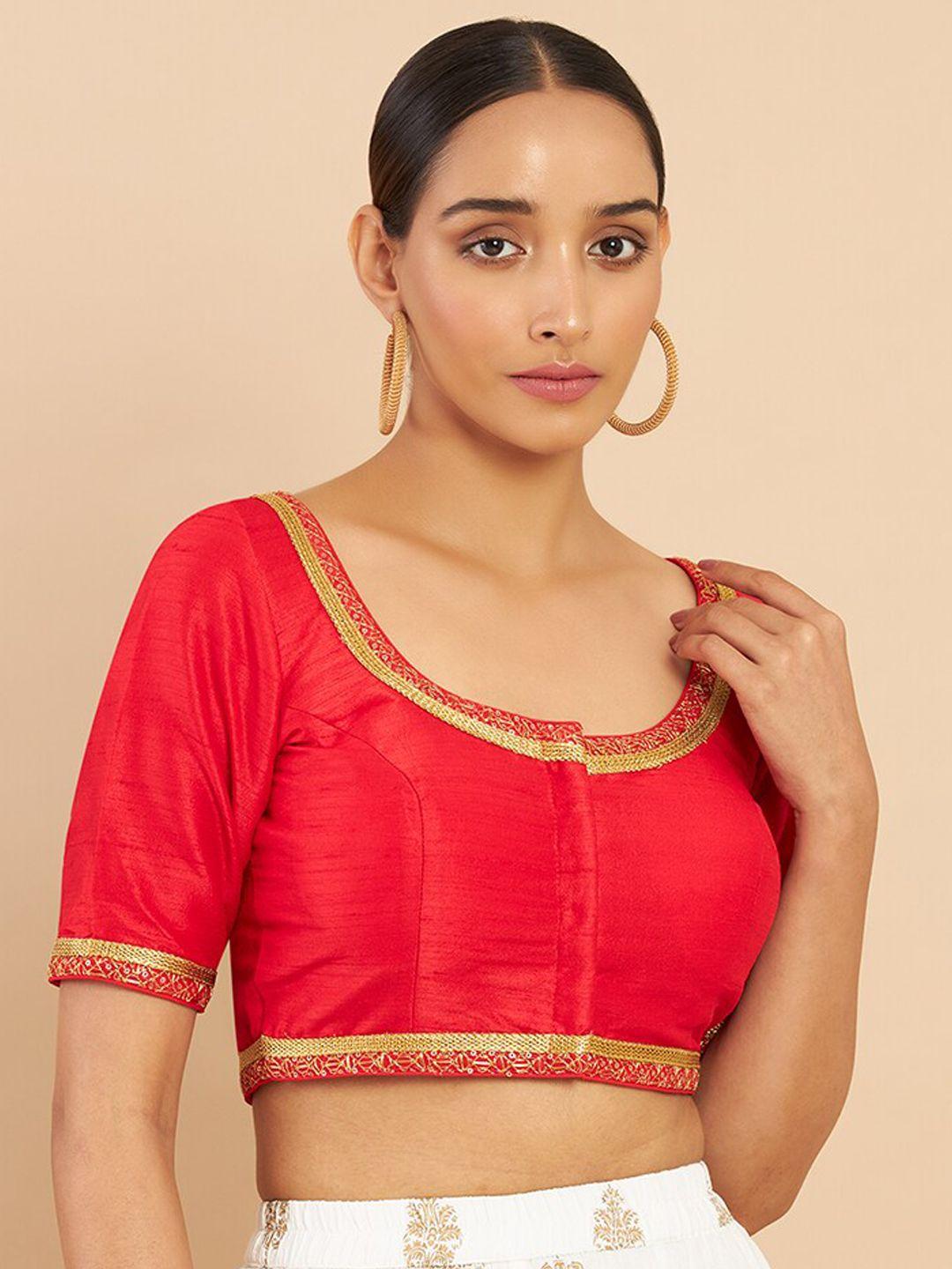 soch women red embroidered art silk blouse