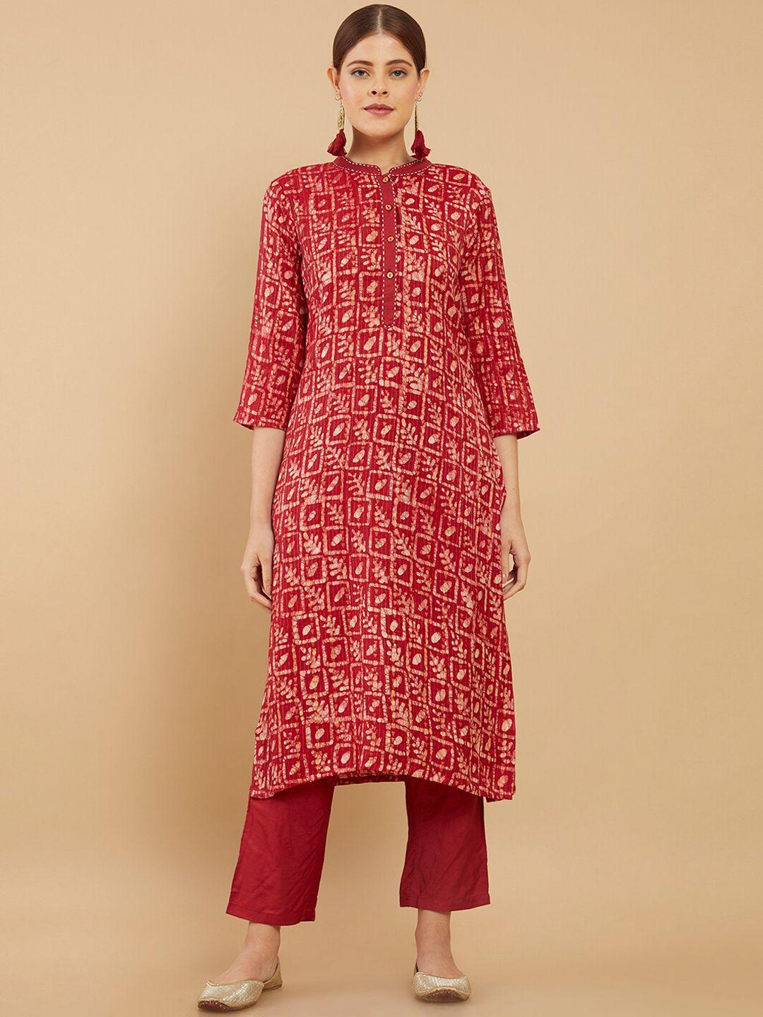 soch women red printed kurta with trousers