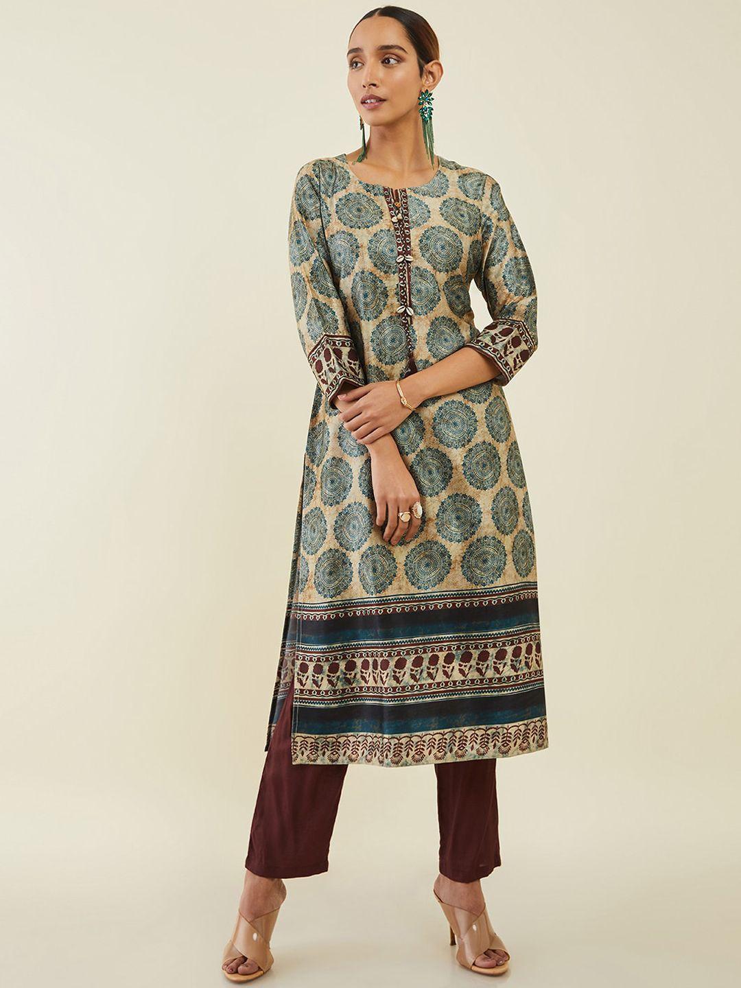 soch women satin ethnic motifs printed satin kurta