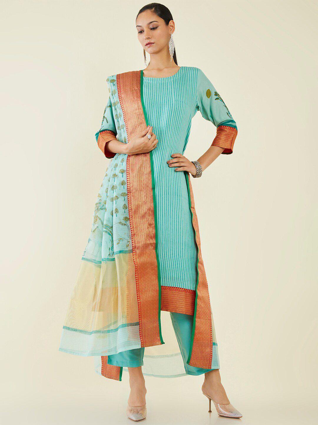 soch women striped kurta with trousers & dupatta