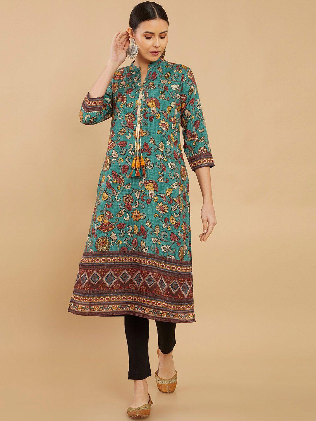 soch women teal floral printed kurta