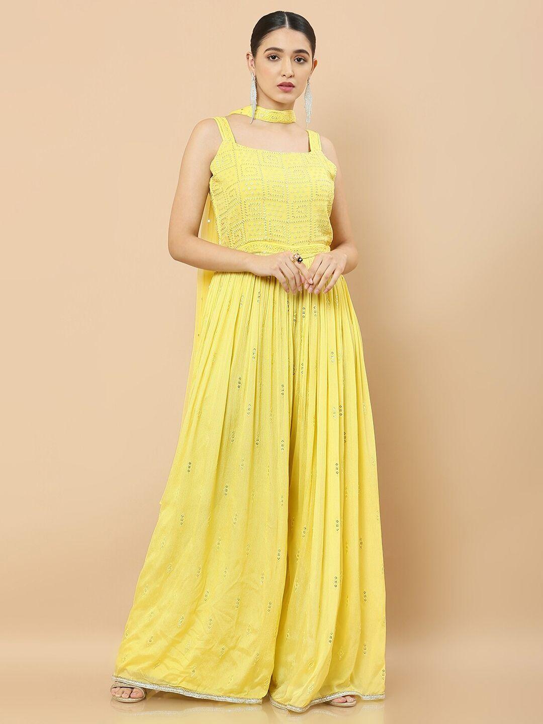 soch women yellow basic embroidered jumpsuit