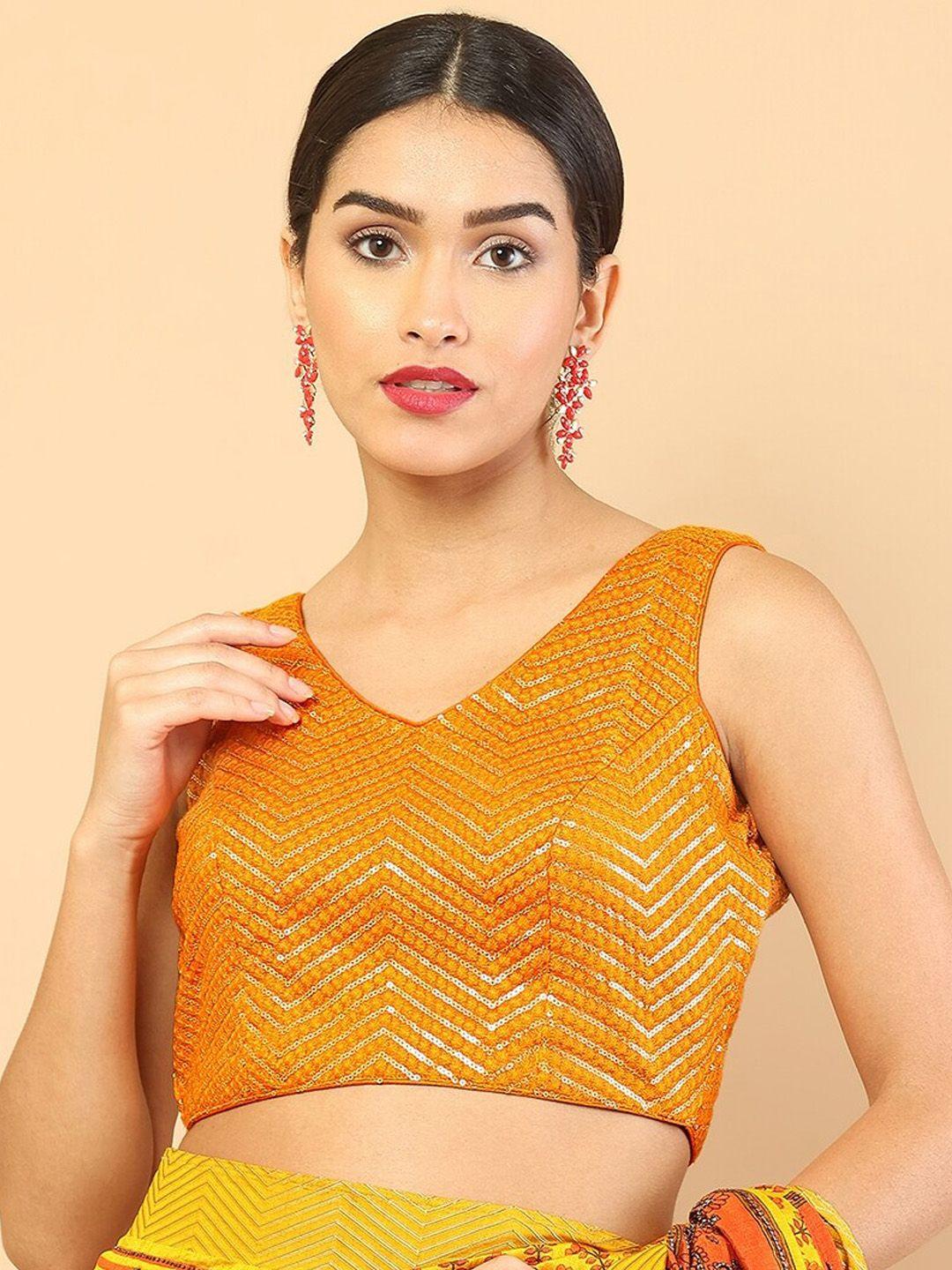 soch women yellow embellished & sequined saree blouse