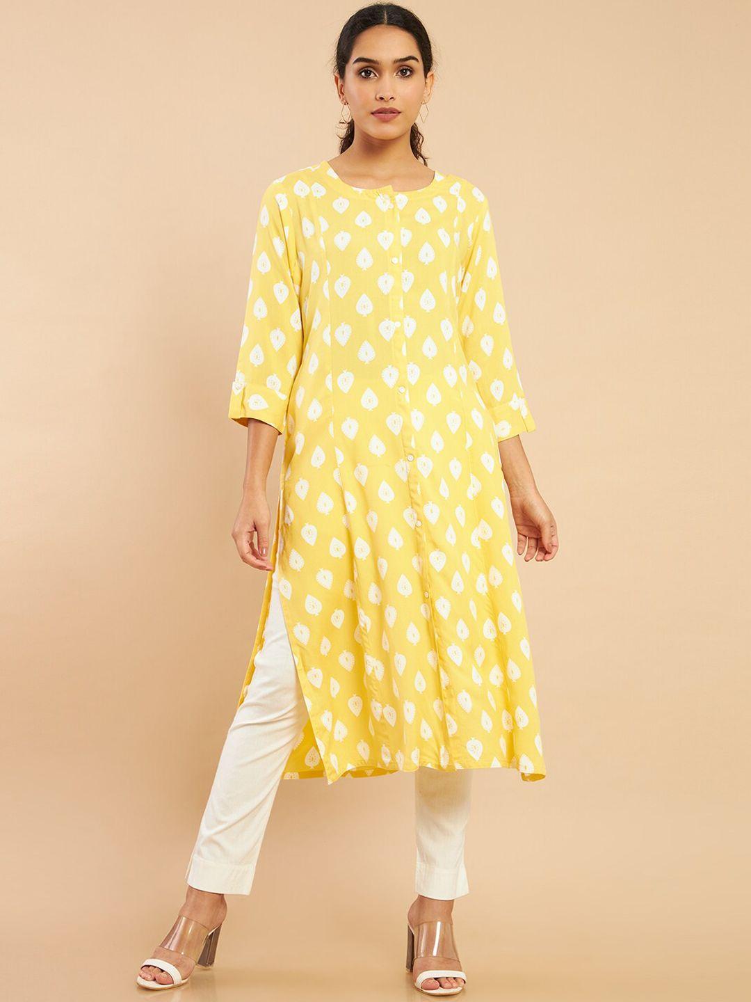 soch women yellow ethnic motifs printed kurta