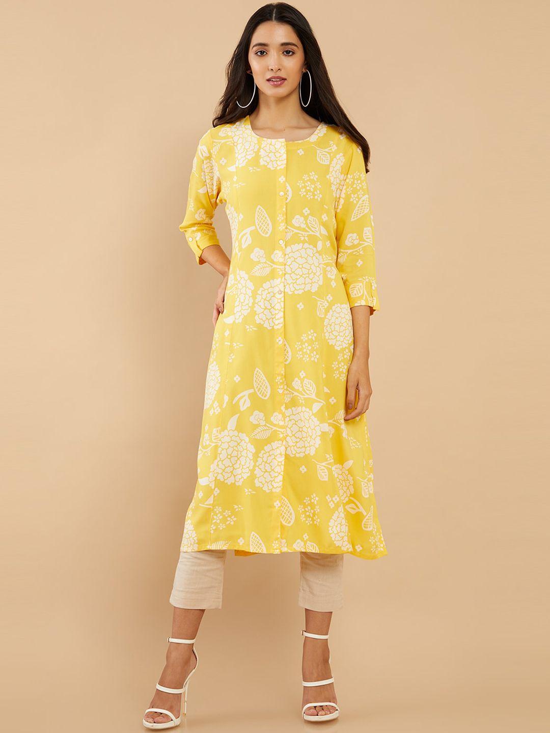 soch women yellow floral printed a-line fit kurta