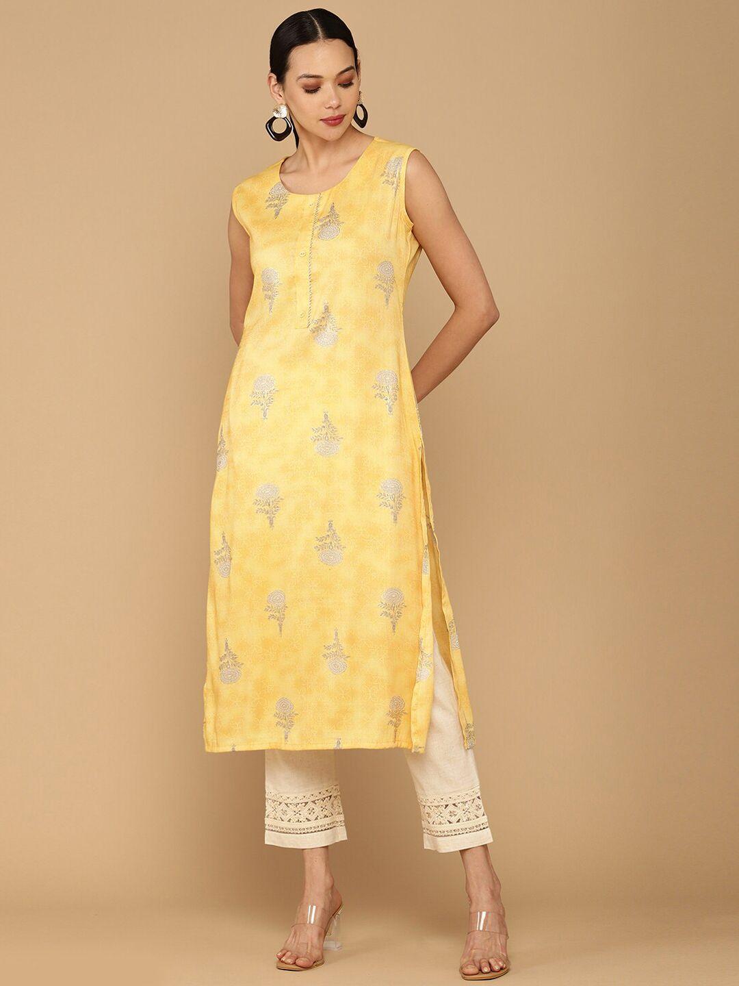 soch women yellow floral printed kurta