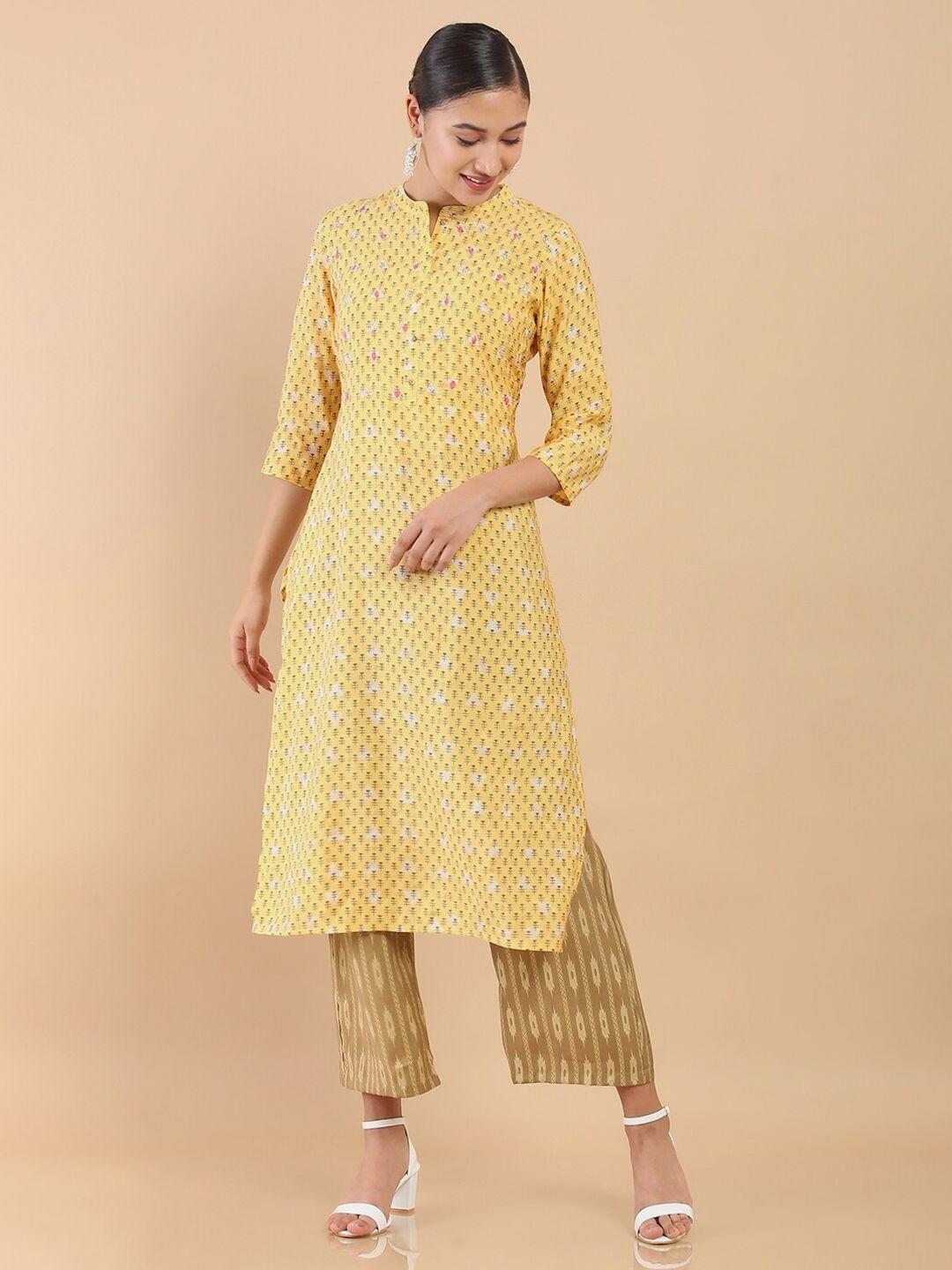 soch women yellow printed chanderi kurta with palazzos