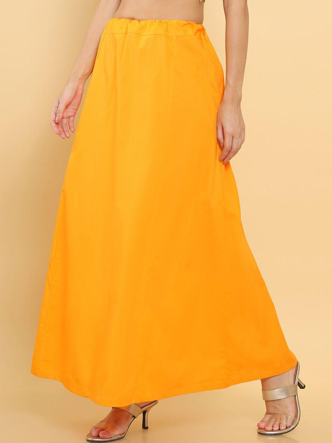 soch women yellow solid cotton saree petticoat