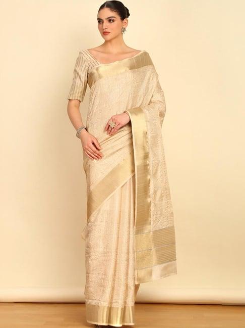 soch womens beige geometric embroidery tussar saree with sequins details