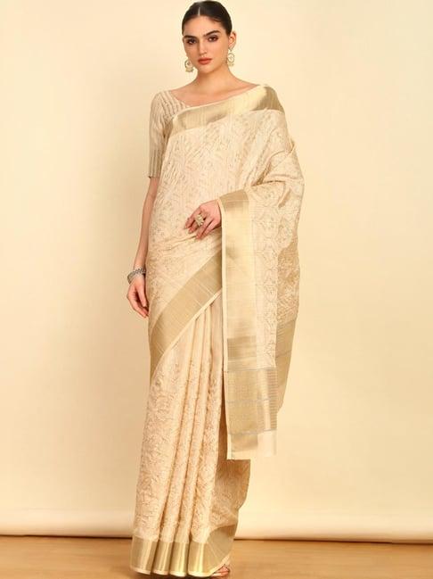 soch womens beige ogee embroidery tussar saree with sequins details