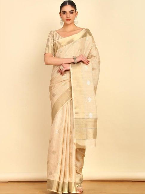 soch womens beige striped embroidery tussar saree with sequins details