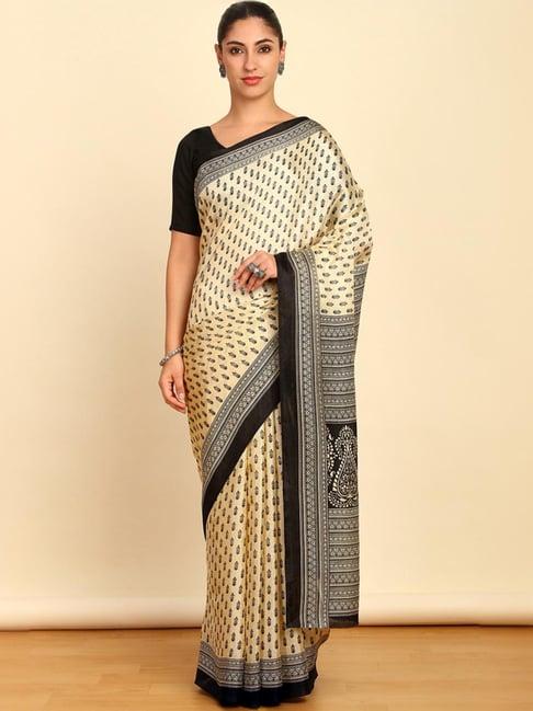 soch womens cream ethnic motifs print art silk saree