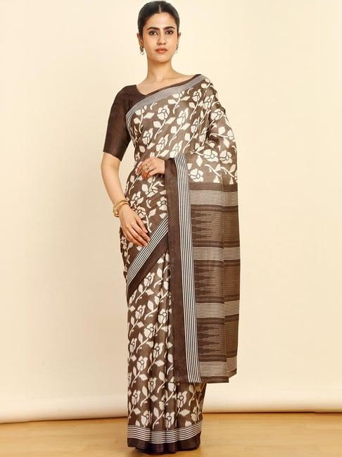 soch womens earth art silk floral print saree