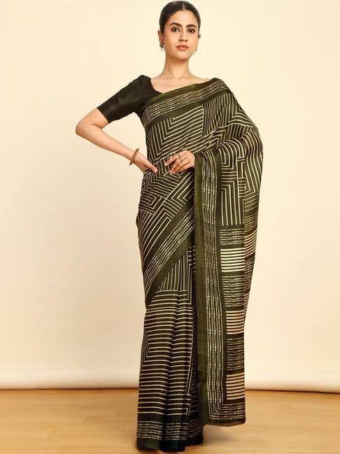 soch womens green art silk geometric print saree