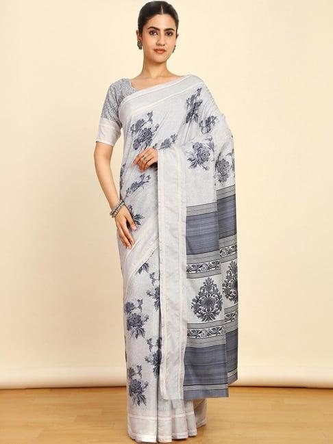 soch womens grey art silk floral print saree