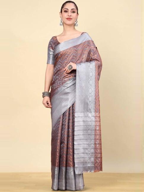 soch womens grey chevron woven design jacquard weave art silk saree