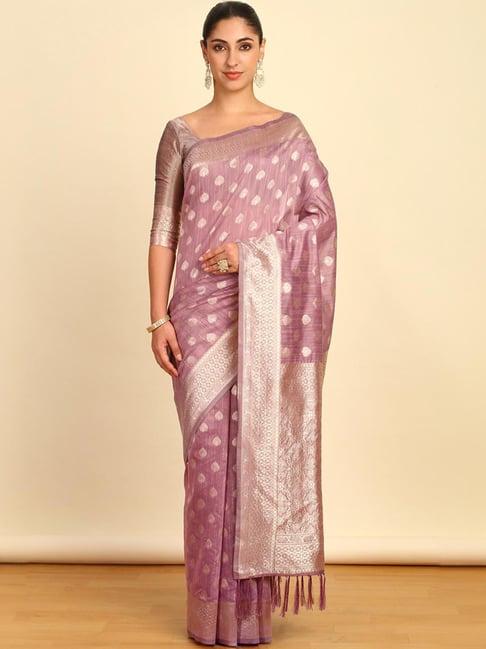 soch womens lavender tussar woven design saree with tassels